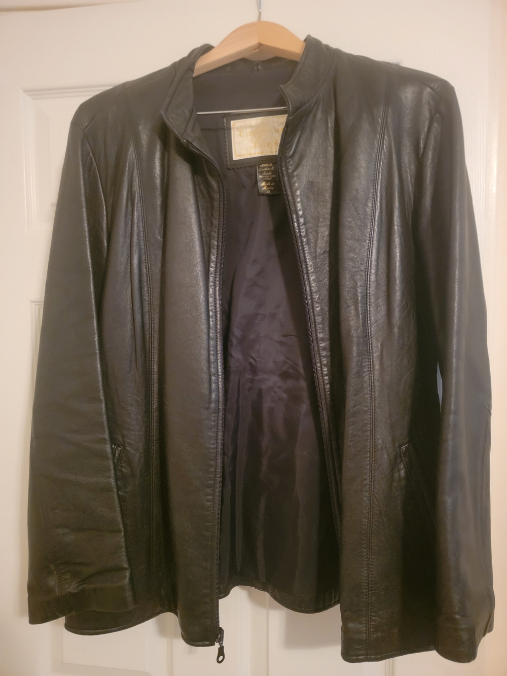 Men's Black Leather Jacket - Classic Zip Front